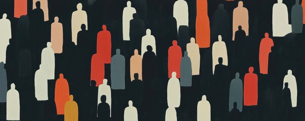 Abstract silhouettes of people in various colors on a dark background symbolizing diversity and unity