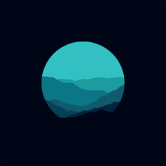 nature landscape mountain illustration in circle shape.