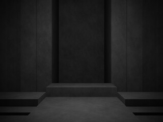 3D black concrete room background.