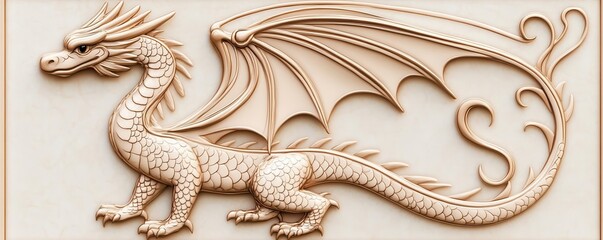 Fototapeta premium A graceful Art Nouveau dragon with flowing lines and elegant curves, Art Nouveau, dragon, decorative