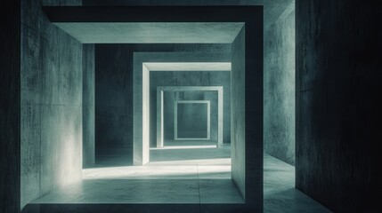 Abstract Concrete Hallway with Geometric Shapes