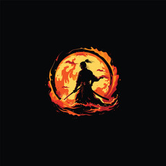  Vector image of shadow of samurai in fire © balenasu