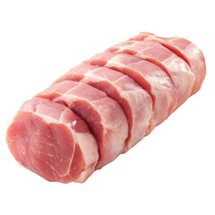 Freshly sliced pork loin ready for cooking or grilling, showcasing its tender texture and rich pink color. Isolated on transparent background.