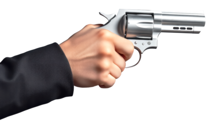 Hand Holding Gun isolated on white background png file.
