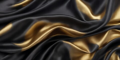 Fototapeta premium Close-up black gold fabric smooth elegant texture appears Luxuri