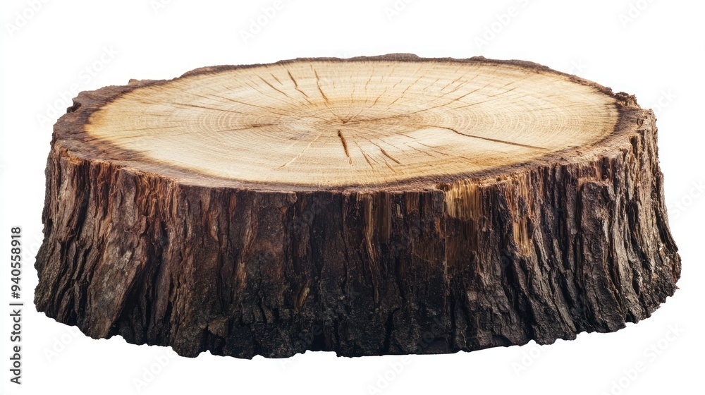 Poster A Circular Cross Section of a Tree Trunk Isolated on a White Background