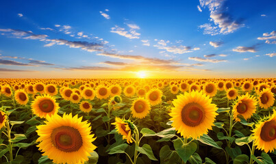 Fototapeta premium Field of Sunflowers with Bright Yellow Petals