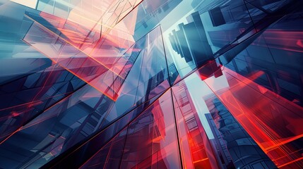 Futuristic vibrancy: abstract architectural scene with geometric shapes and angles, captured at dusk with a macro lens, emitting a mysterious aura of dynamic city lights