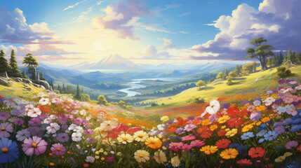 Obraz premium Flowery meadow on a sunny summer day