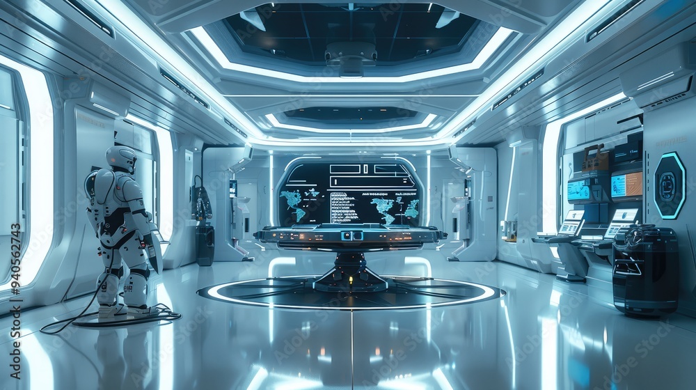 Fototapete a futuristic ai-powered emergency response center coordinating rescue operations with drones and rob