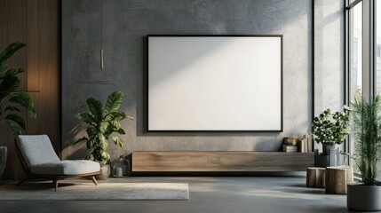 Minimalist Living Room Interior with Empty Picture Frame