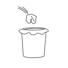 A white trash can with a piece of clay in it