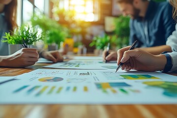 Fototapeta premium Business Team Analyzing Data with Charts and Graphs on Desk
