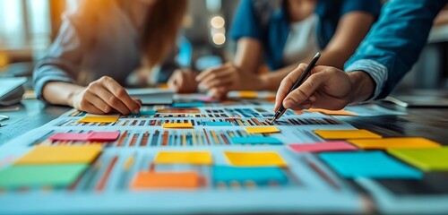 Fototapeta premium Business Team Brainstorming and Planning with Sticky Notes
