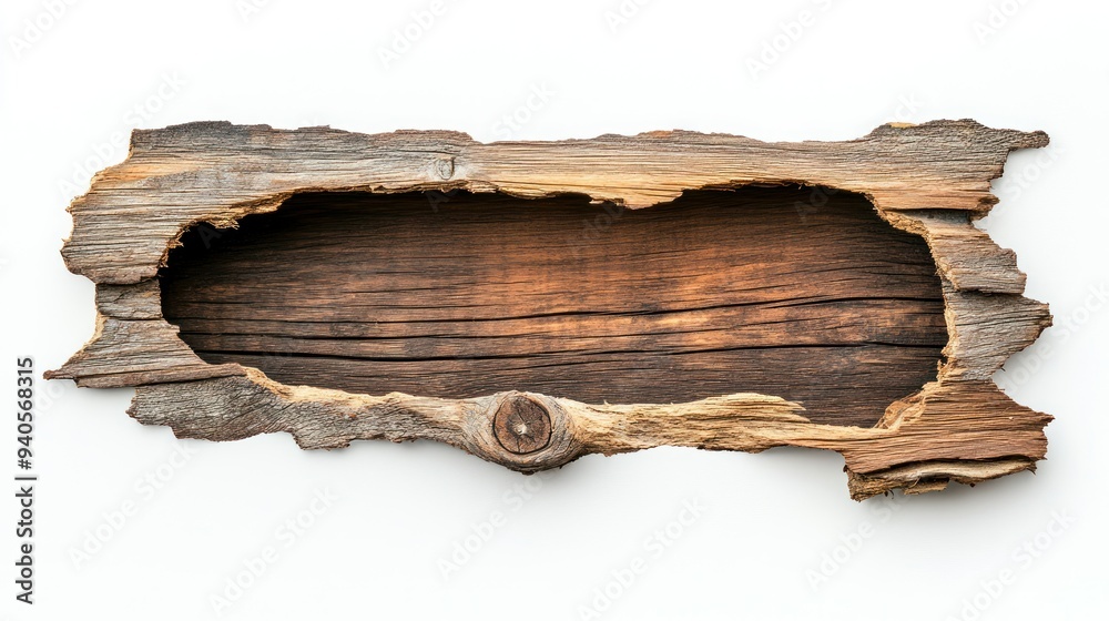 Poster weathered tree bark frame with hole