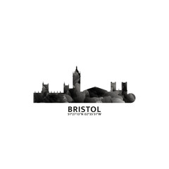 Bristol panorama, vector badge, skyline logo and icon. UK, England city horizon logotype with landmarks and building silhouettes. Isolated foggy abstract gradient graphic
