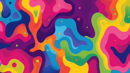 Abstract whimsical psychedelic pattern with bold pink orange purple blue and lime green