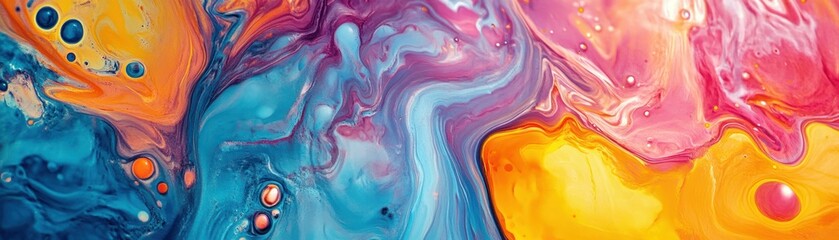 Abstract Swirls of Blue, Orange, Pink, and Purple Paint