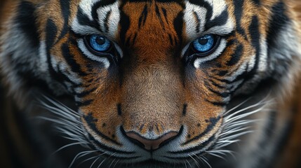 Obraz premium Close-up of a Tiger's Face with Striking Blue Eyes