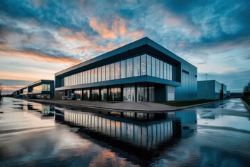 Obraz premium Modern Industrial And Architectural Building at Sunset