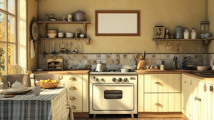 Sunlit Country Kitchen with Vintage Stove and Farmhouse Decor