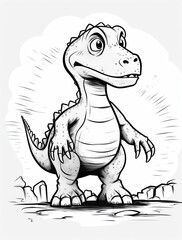 Fototapeta premium A cute cartoon baby dinosaur full-body coloring page for kids, with crisp lines and a white background