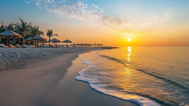 Luxurious beach at sunset in Ras Al Khaima