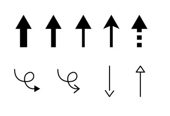 Collection set of black arrow icon, modern and simple arrows hand drawn doodle vector on white background. Design element illustration