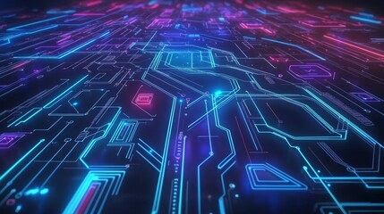 Obraz premium Artificial Intelligence Circuit Line Illustration for Machine Learning and Smart Network Technology Generative AI