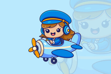 Cute Female Pilot Flying an Airplane