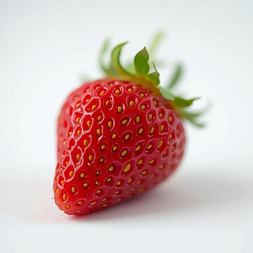 Fresh Strawberry with Green Leaves and Golden Seeds