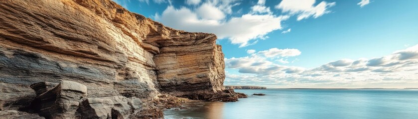 Rocky Cliffside Overlooking Calm Ocean Under a Blue Sky