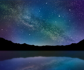 Starry Night Sky Reflected on Water（満点の星空が水面に写っている美しい風景） © mogumogu200