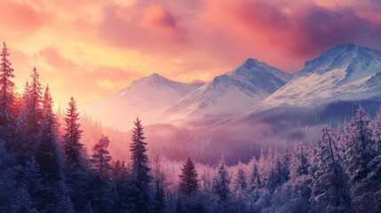 Obraz premium Wintery sunrise amidst peaks