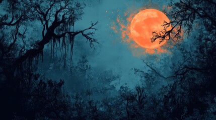 Obraz premium Safari through haunted forests with eerie Halloween decorations