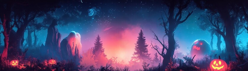 Fototapeta premium Safari with ghostly animals and eerie Halloween decorations