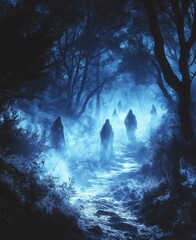 Fototapeta premium Haunted wilderness safari with ghostly apparitions on Halloween