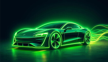 Neon Green Sports Car: Futuristic Electric Vehicle Concept