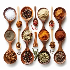 Variety of Spices in Wooden Spoons