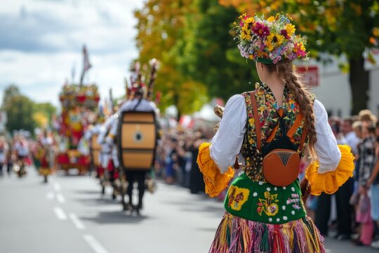 Traditional Bavarian parade with colorful costumes and floats