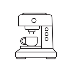 Coffee machine icon. Coffee equipment vector illustration. Icon coffee machine with cup in flat line icon on white background.