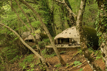 Abandoned pillbox bunkers in the forest on Mount Dajti near Tirana in Central Albania. A relic from the 1960s -1980s Hoxha government's bunkerization program driven by a fear of invasion