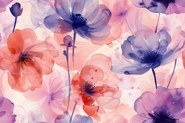 Endless floral design featuring watercolor elements and geometric motifs in an abstract style.