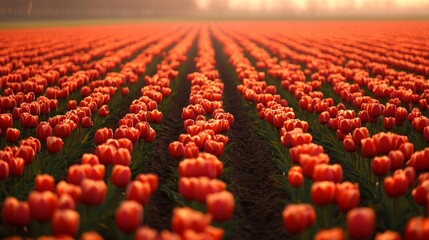 Obraz premium Holland's orange tulip rows