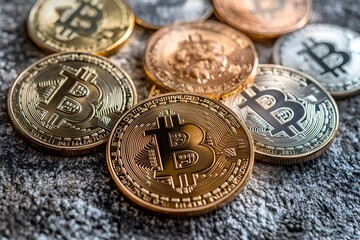 Bitcoin-Münzen – Kryptowährung in realistischer Darstellung