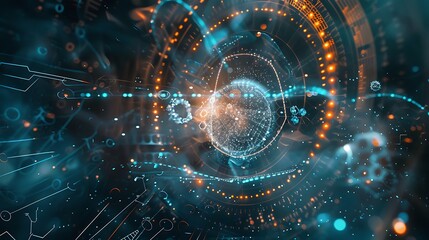 Detailed abstract composition of science and medical themes, incorporating symbols, diagrams, and futuristic elements against a sophisticated backdrop. 