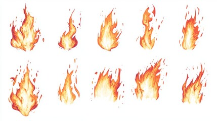 Fire Flame Animation Isolated on White Background for Game GUI Elements Generative AI