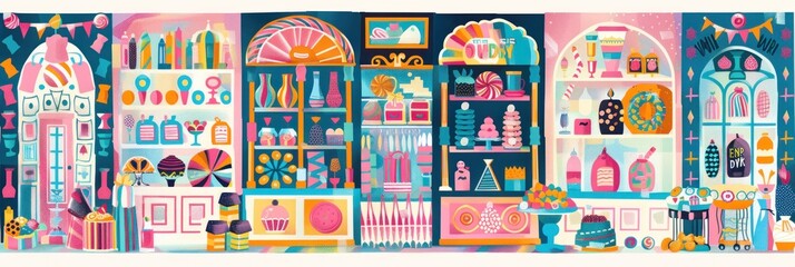 Naklejka premium Colorful Candy Shop Illustration.