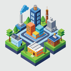 vector isometric buildings and industry illustration vector