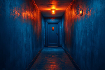 Obraz premium A view of mysterious dark corridors in a quiet building, creating an eerie and spooky atmosphere. This image can be used for architecture, interior design, or exploration purposes.